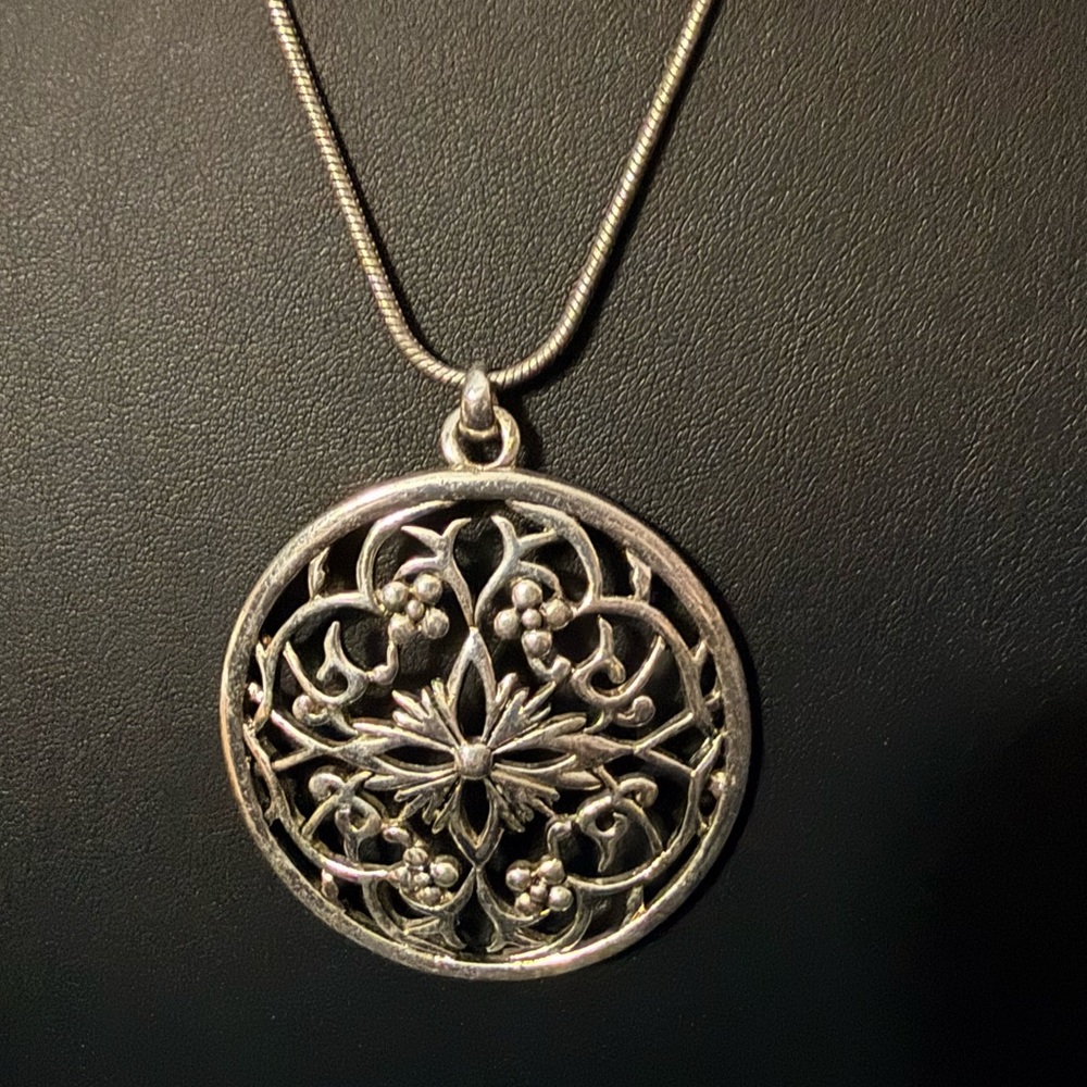 Vintage Etienne Aigner Moroccan Style Floral Disk Pendant Swirl Design